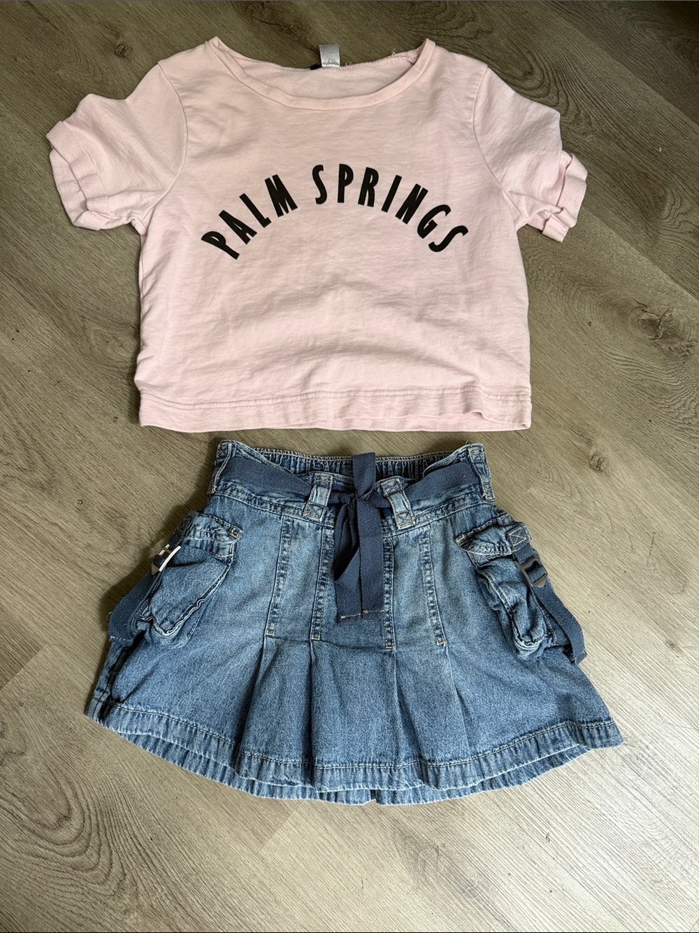 H&M Pink "Palm Springs" Tee with Blue Denim Skirt Set